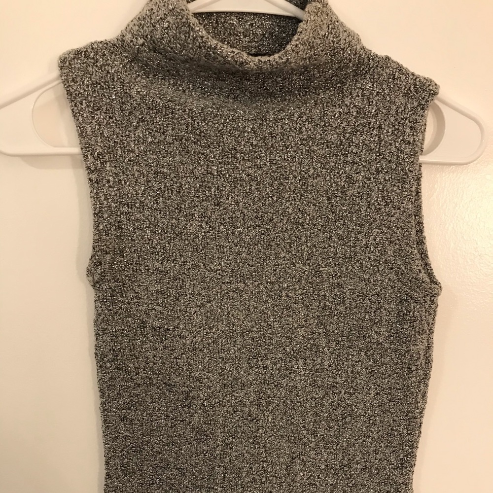 A grey sparkling short sleeve turtle neck